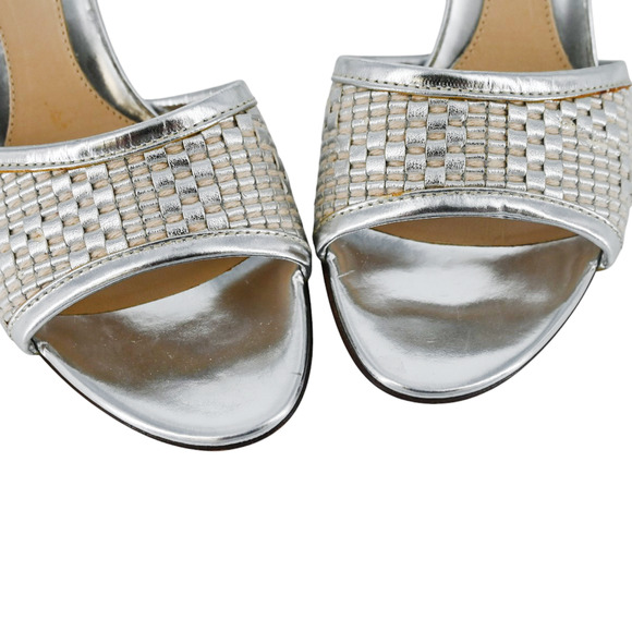 Fendi Silver Metallic Woven Leather Mules Size 37 - Picture 11 of 16
